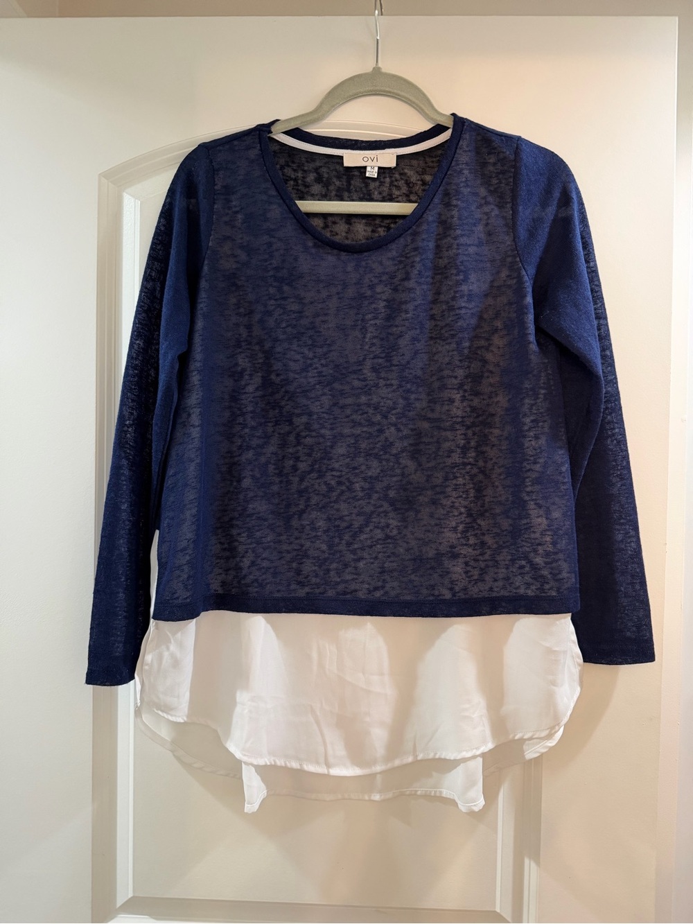 ovi Navy Layered Long-Sleeve Women's Top